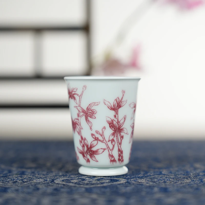 沐茗古韵釉里红九阶兰闻香杯40cc（mmgy215）