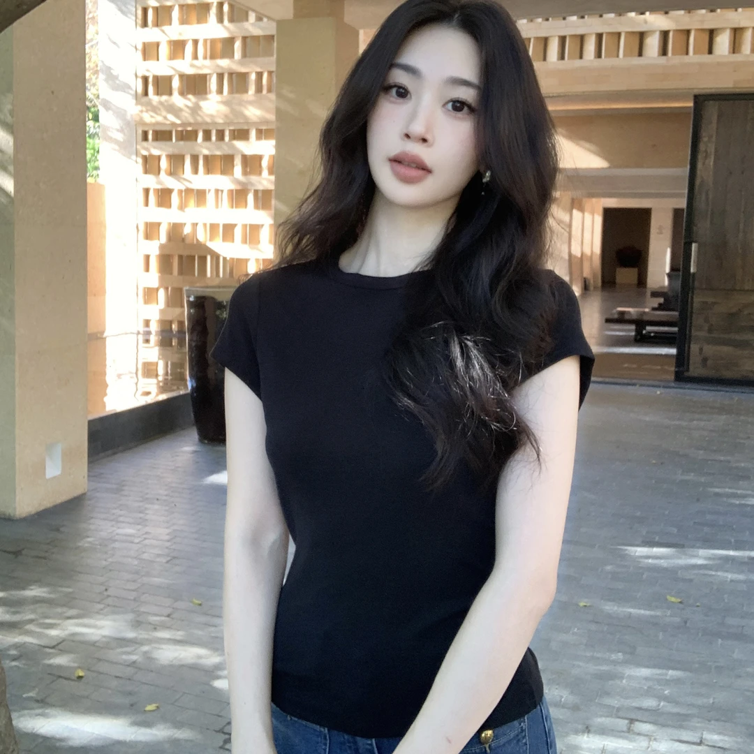 SYT原创 极简显瘦圆领上衣正肩短袖T恤