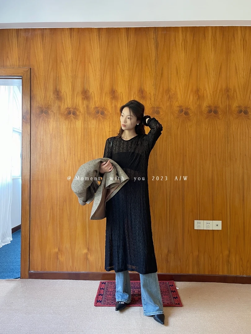 Moment（0727#）镂空气质叠搭连衣裙 （裙长 120）