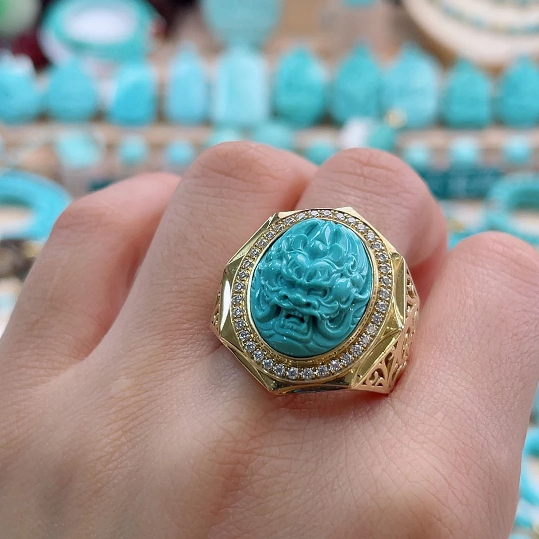 绿松石18K金镶嵌珠宝奇石