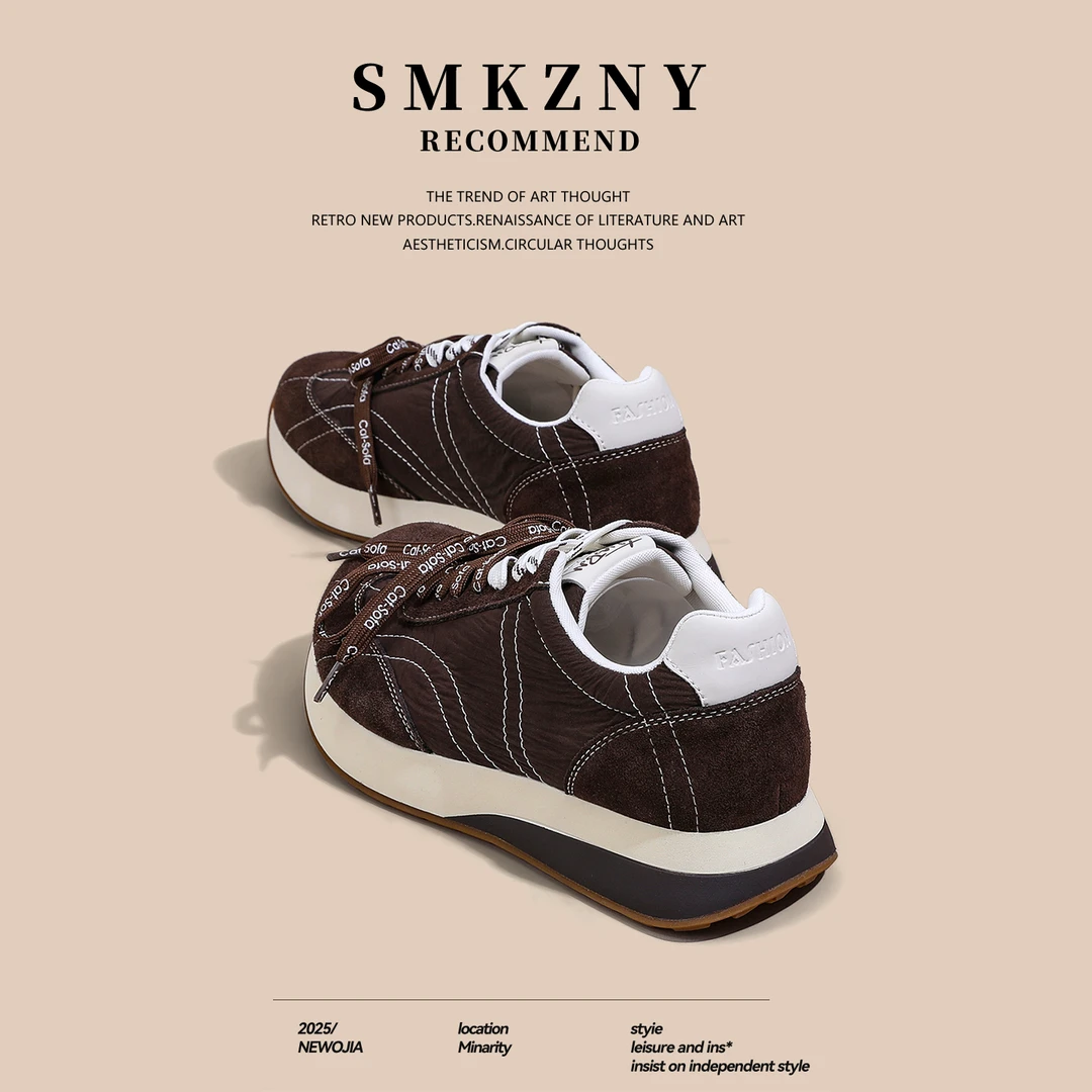 美拉德厚底轻便德训鞋女2025新款秋季百搭时尚真皮休闲运动休闲鞋