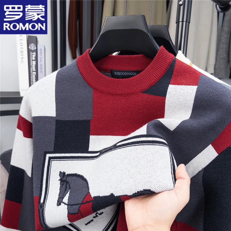 罗蒙冬季本命年马年限定毛衣男士2026新款套头圆领针织打底衫上衣