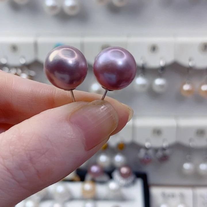 淡水珍珠银S925镶嵌耳饰11+A