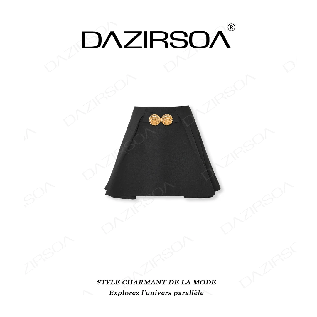 “骑士精神”时尚百搭拼接金扣显瘦百褶半身裙 W869