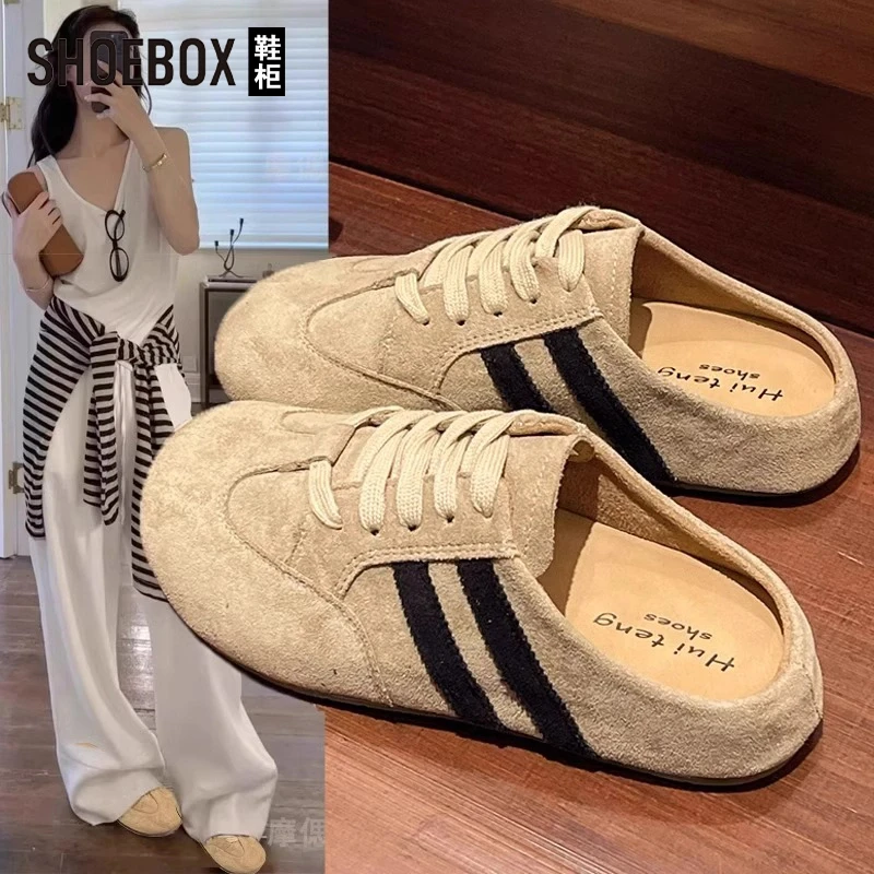 SHOEBOX鞋柜厚底包头半拖鞋女外穿2025新款夏季内增高德训鞋子