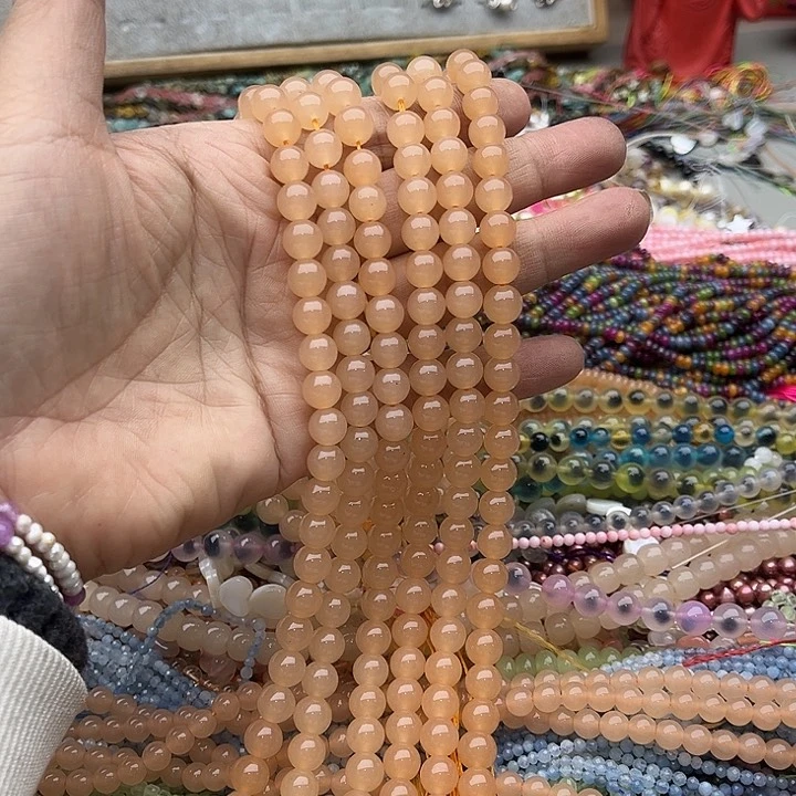 玛瑙/玉髓珠宝半成品未镶嵌一条8mm藕粉和田