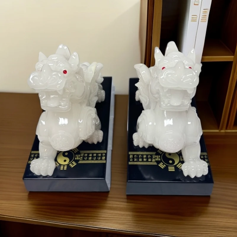 长28高23公分白冰玉貔貅一对客厅办公室高档装饰品开业乔迁礼品