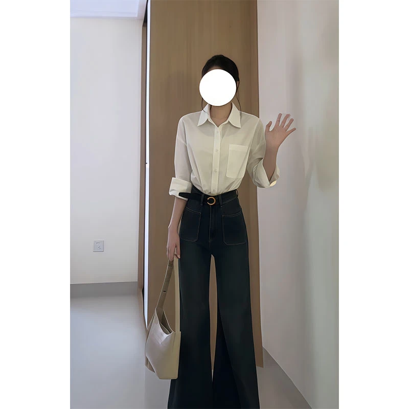 2025秋季小众设计感通勤风修身显瘦衬衫上衣休闲简约微喇长裤套装