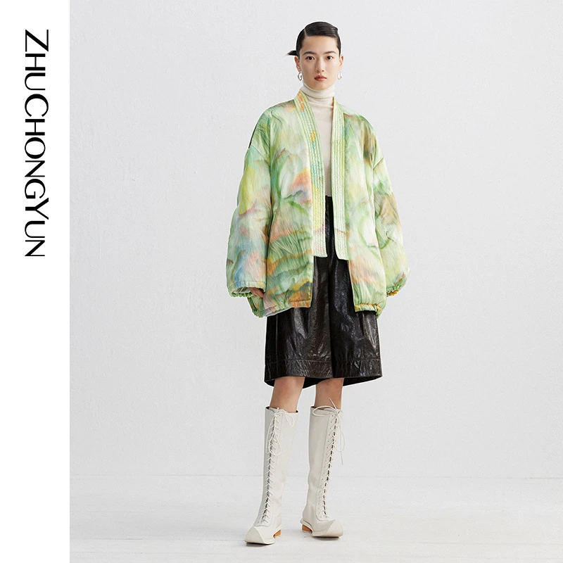 【妍妍精选】ZHUCHONGYUN苍绿晕染廓形白鹅绒羽绒服