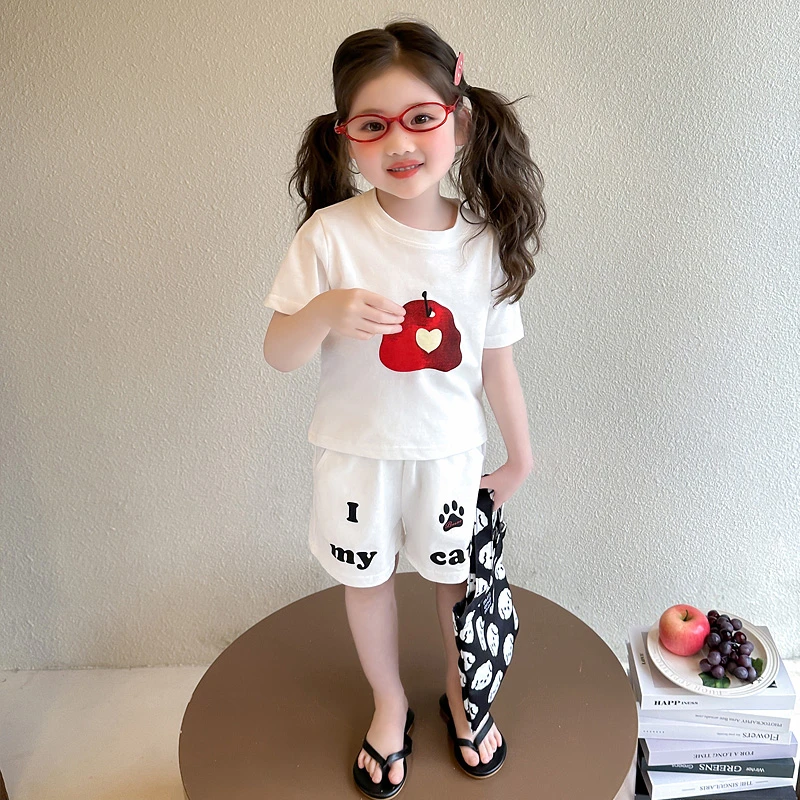 女童夏款儿童运动网红洋气休闲夏季女孩女宝清凉可爱苹果套装