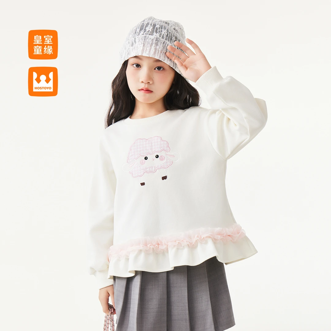 皇室童缘女童卡通圆领卫衣春秋新款洋气荷叶边上衣17780232002