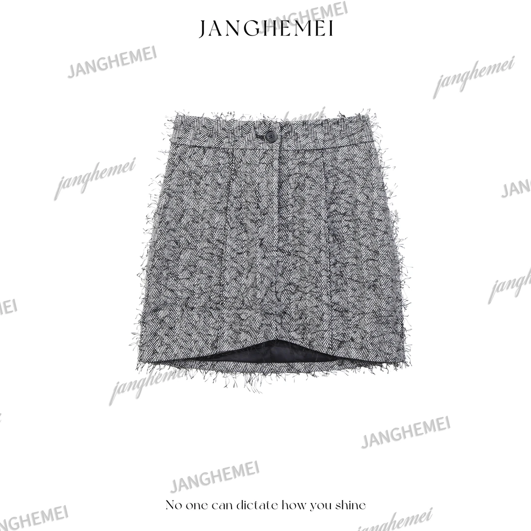 江合美【流苏毛边半身裙】时尚系扣 B06515M33