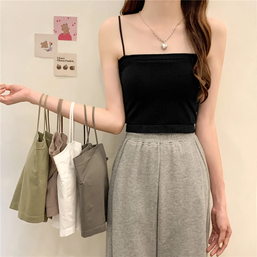 INS吊带背心女夏季薄款白色内搭打底外穿美背一体带胸垫抹胸上衣