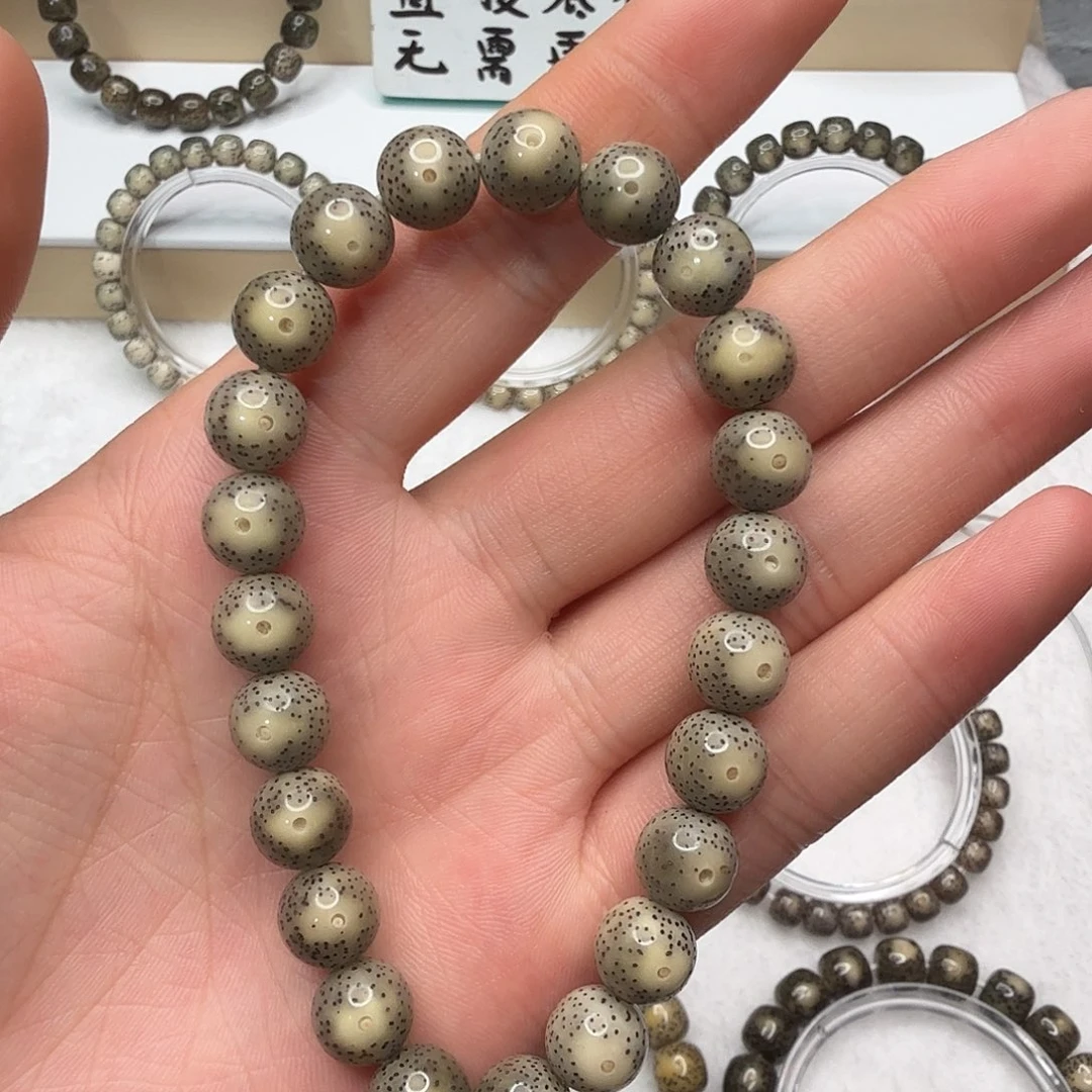 星月菩提手串石玉料糯冰大眼睛留白细星圆珠手持