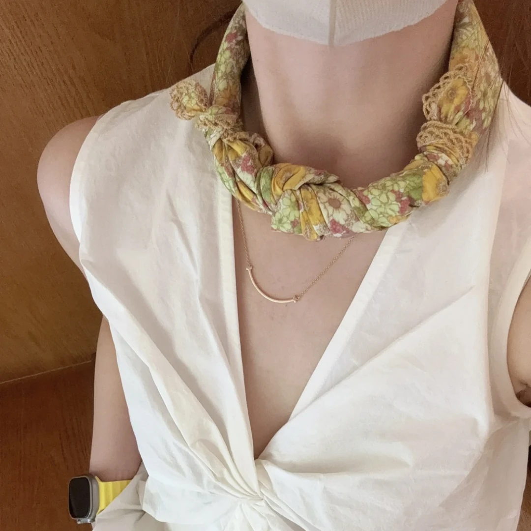 自留款日系棉质小方巾装饰头巾夏季文艺复古小碎花领巾围巾多用途