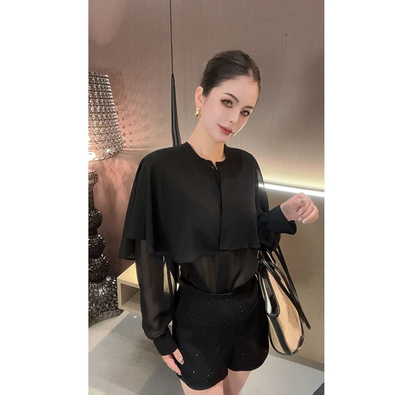 （特价）假两件网纱荷叶袖斗篷衬衫CS30441