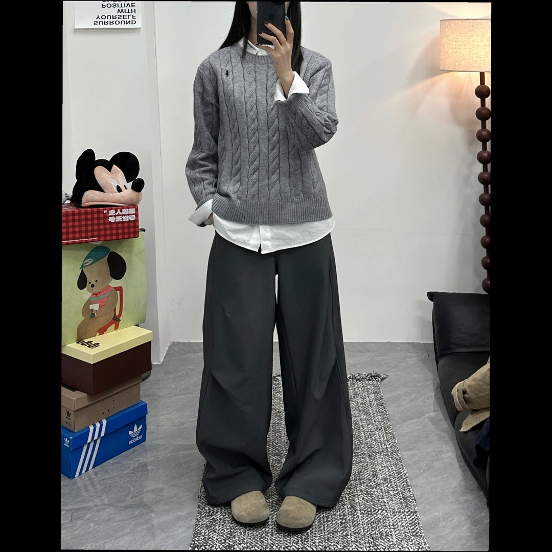 BEIDUO秋季垂感弯刀褶皱男女同款休闲西裤