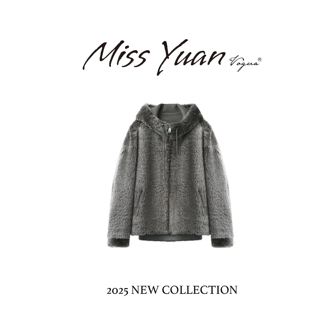 M.Y 媛总 羊皮毛一体连帽毛绒皮草外套PM68007