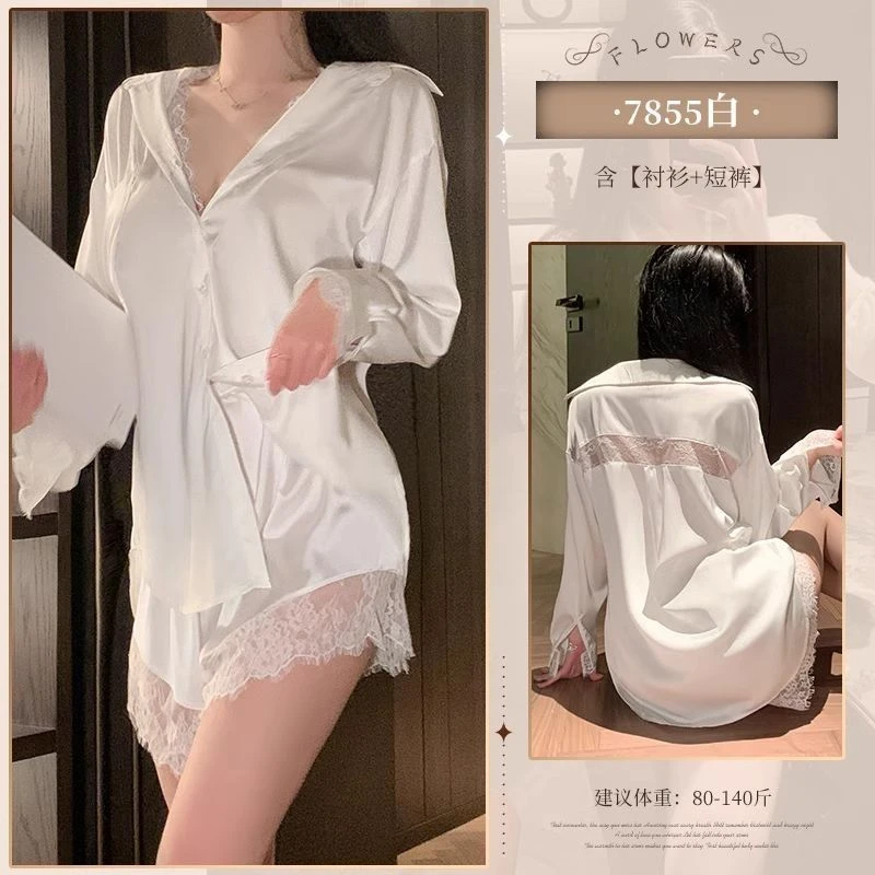 甜美性感白色睡裙蕾丝+ins短裤夏季