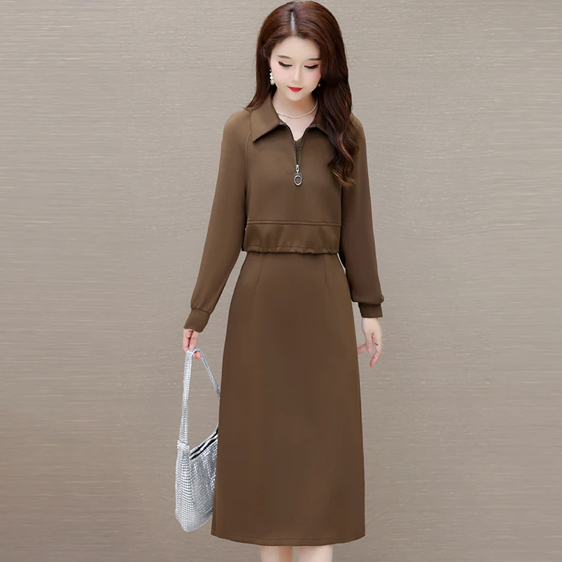 春季新款2025女装洋气修身气质遮肚显瘦连衣裙妈妈装打底两件套