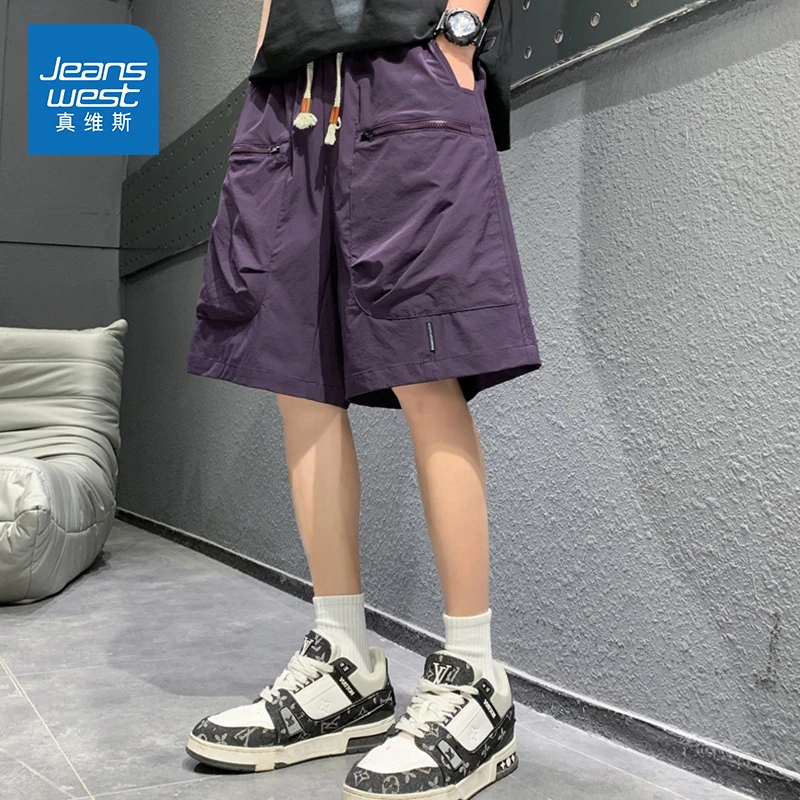 Jeanswest/真维斯潮牌冰丝休闲短裤夏季男士宽松百搭工装五分裤男