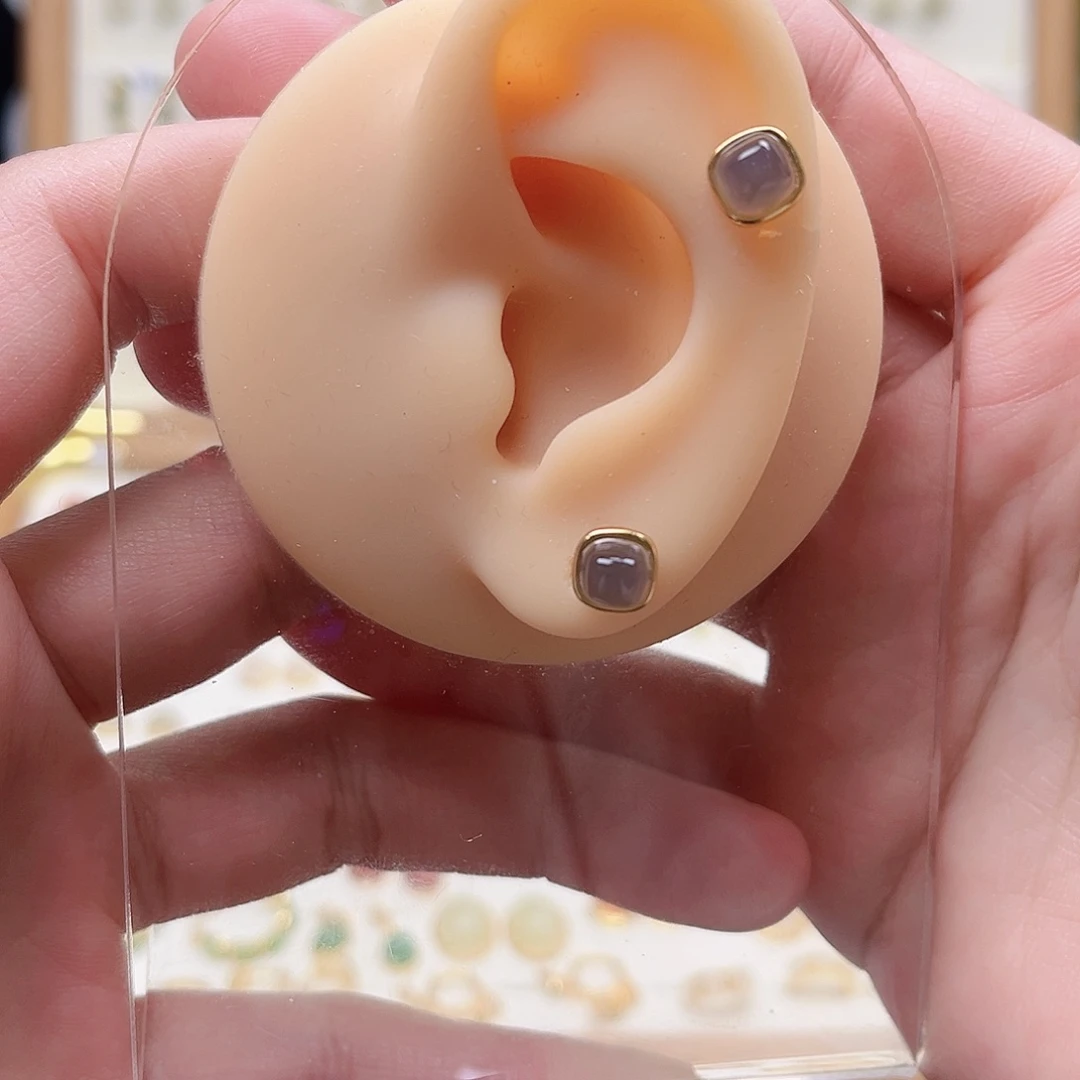 和田玉银S925镶嵌耳饰