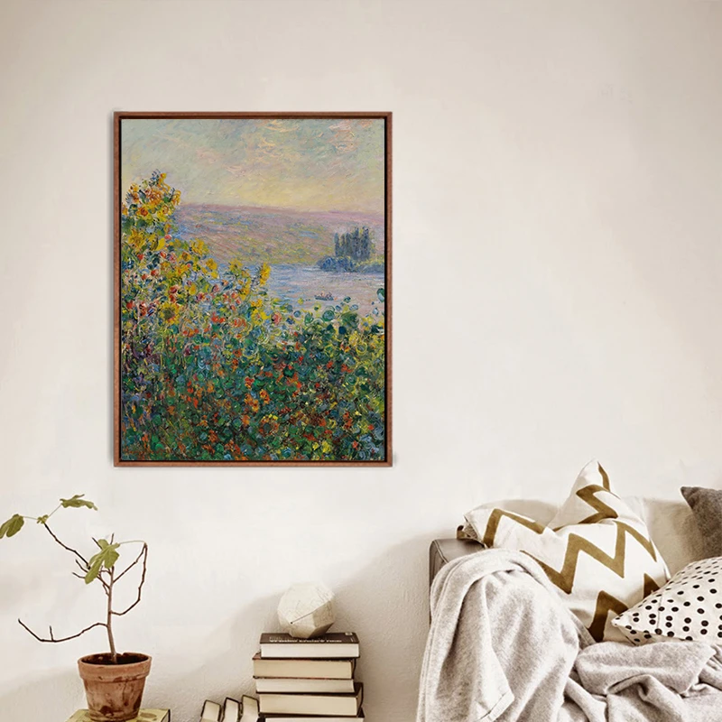莫奈·《维特伊的花圃》装饰画 静物花卉挂画过道客厅餐厅入户玄关画