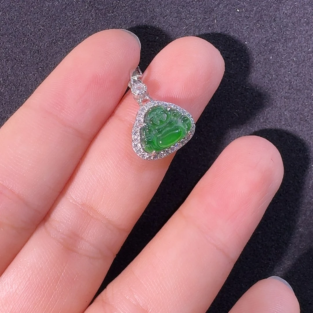 翡翠银S925镶嵌吊坠(不含链)佛公