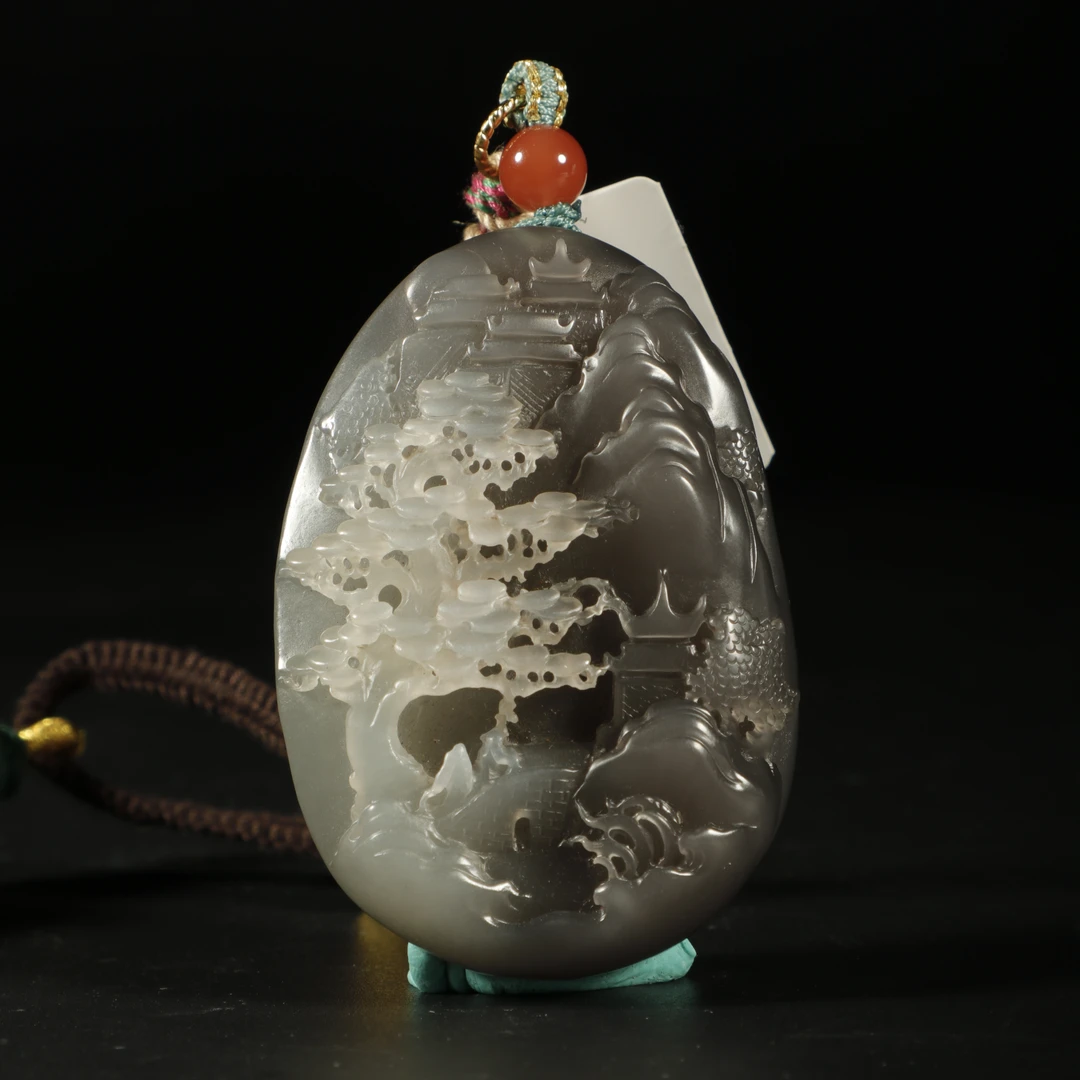 lot8813 和田玉烟紫山水把件/云南典藏