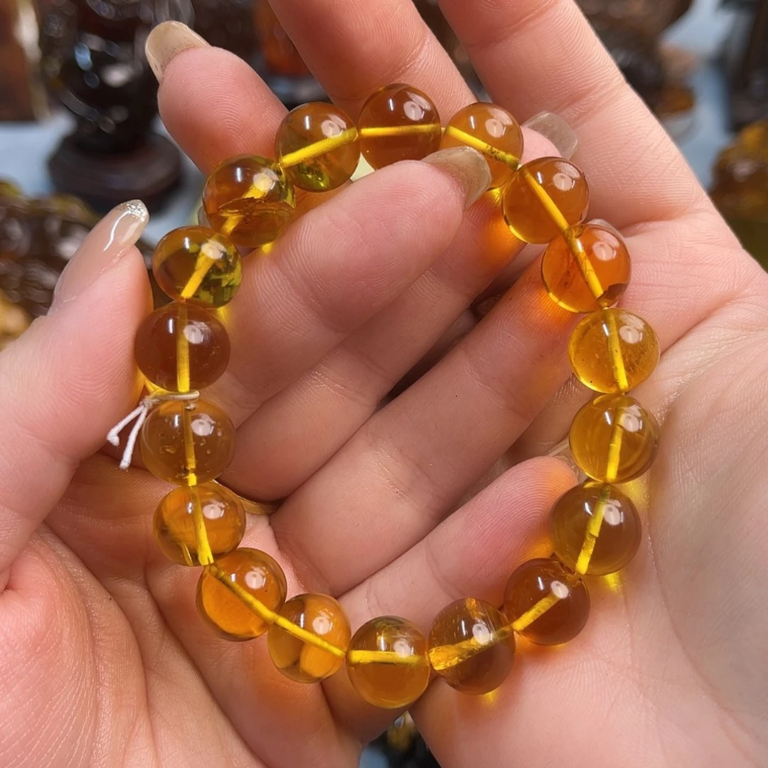 琥珀手链未镶嵌缅甸琥珀金珀微瑕放漏12m