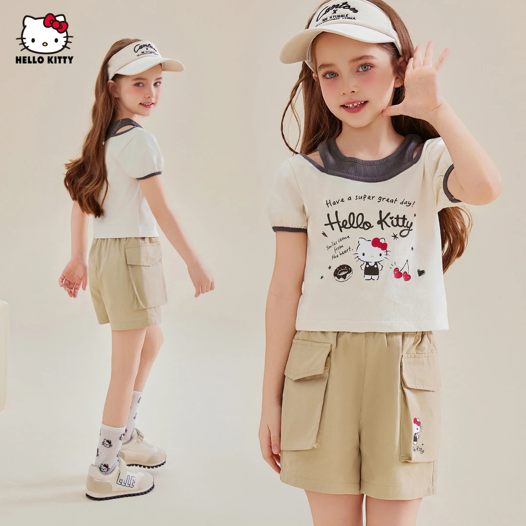 啊2025新款女童夏季甜酷工装运动风短袖两件套中大童装