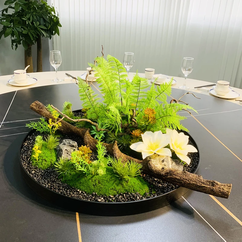 酒店圆桌转盘仿真花餐桌花摆花高端轻奢高档中间摆件大装饰花创意