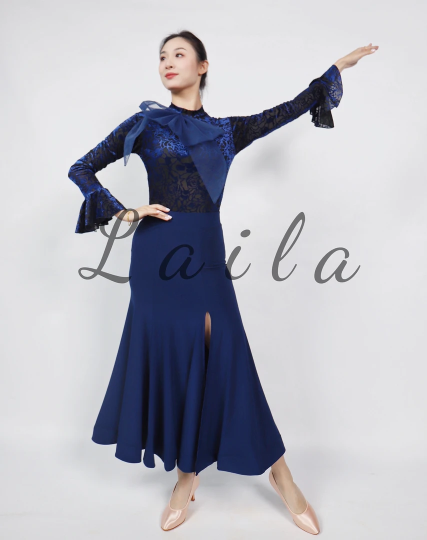 CM舞服《高雅千金》网纱印花大蝴蝶显瘦摩登上衣练习服女士摩登服