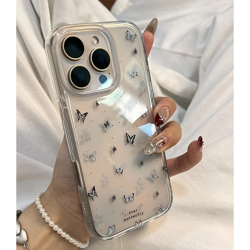 ins高级蓝黑蝴蝶适用iPhone16苹果14/15手机壳13华为vivo小米oppo