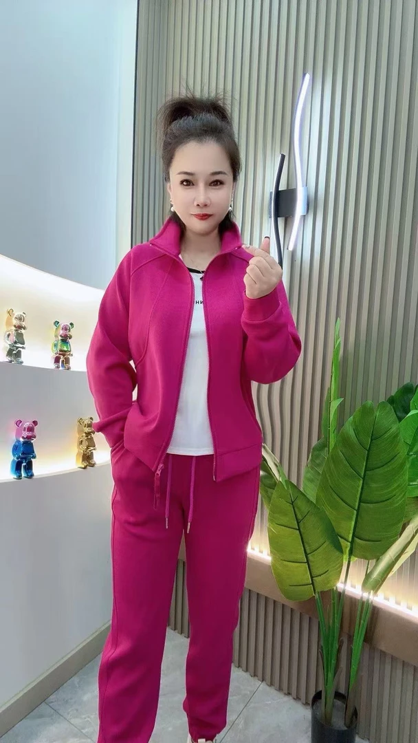 1春款全拉链运动时尚休闲套装上衣+裤子显瘦纯色