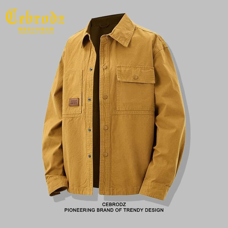 法国Cebrodz高密重磅精梳纯棉水洗工装衬衫男士2025秋季长袖衬衣