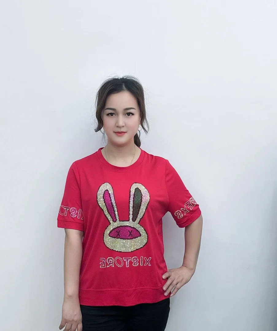 【源佳佳服饰】【兔子图案】2025时尚百搭圆领夏季新款短袖体恤