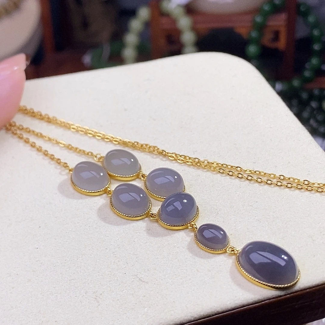 和田玉清货价冰烟紫渐变银锁骨链未镶嵌