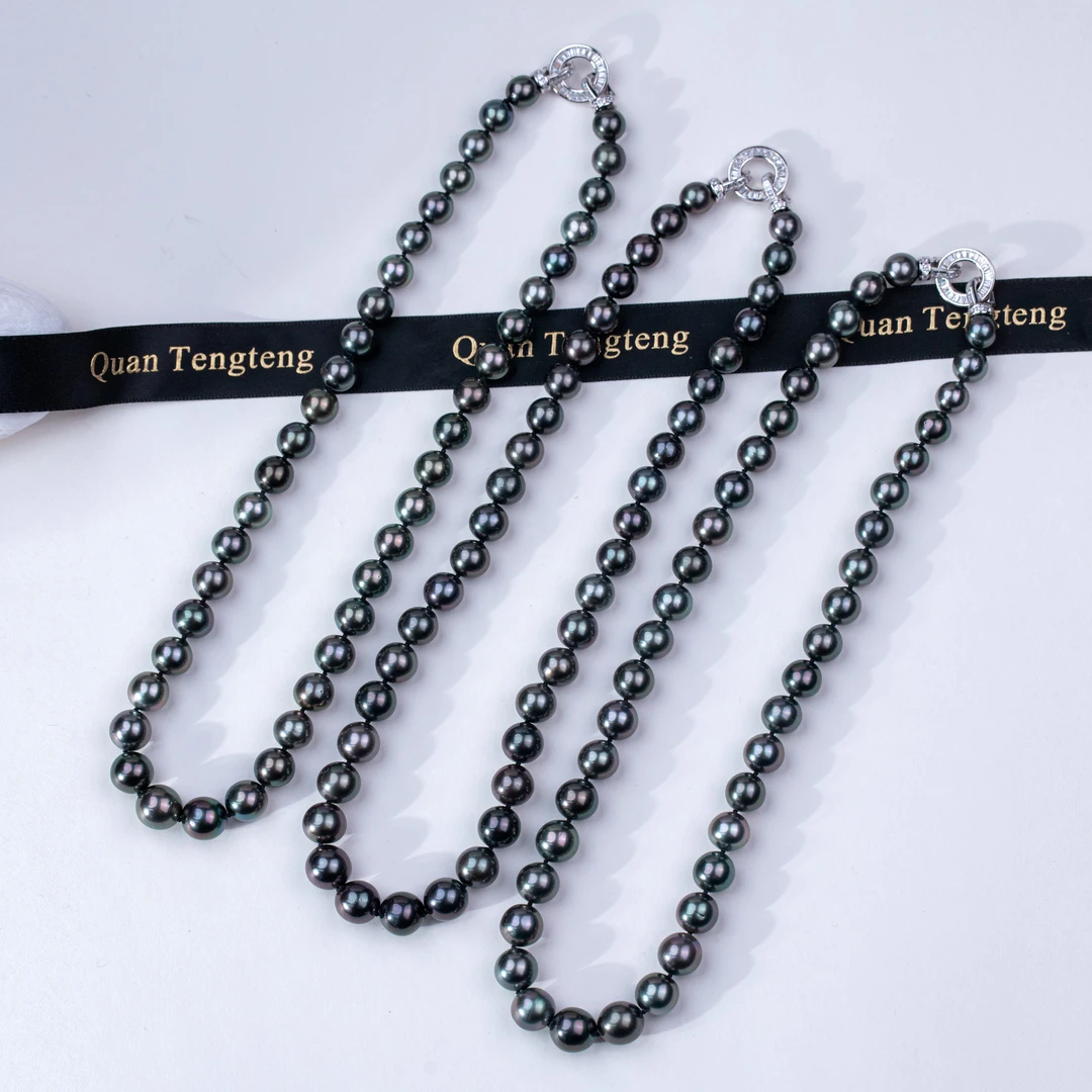 【泉腾腾】 海水珍珠S925银黑珠项链 8-11mm 时尚百搭气质经典款