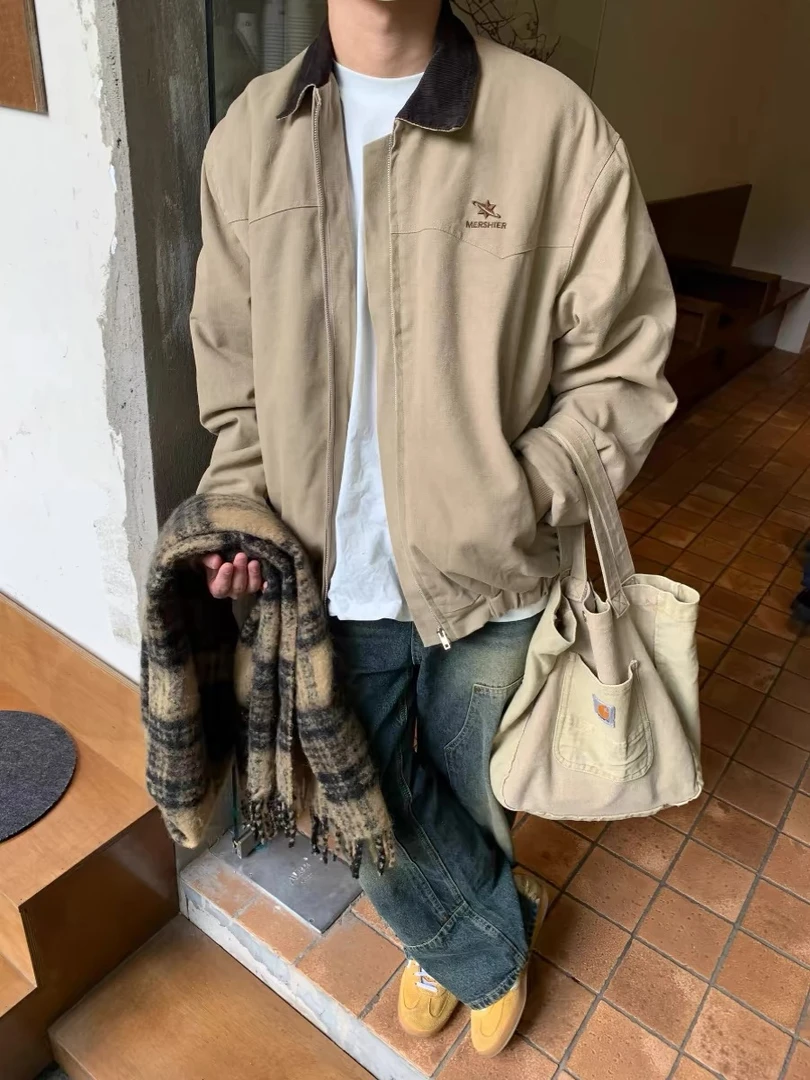cleanfit水洗刺绣夹棉底特律夹克男女同款