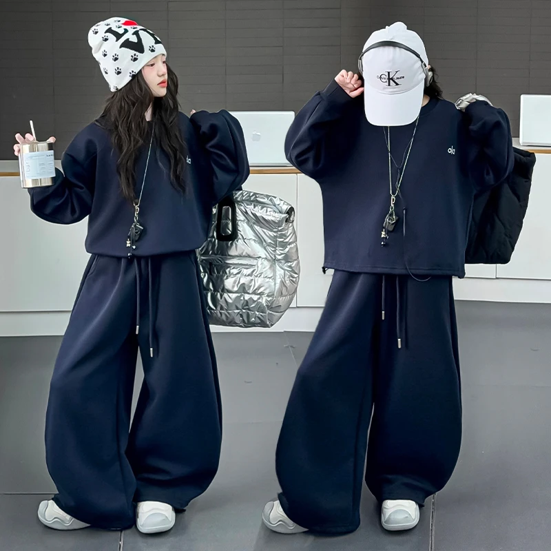 女童春秋款时尚运动套装2025新款中大童洋气韩版卫衣阔腿裤两件套