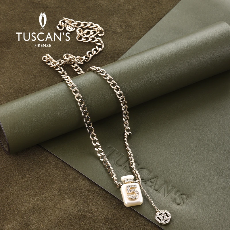 TUSCAN'S 铜合金项链 轻奢女士百搭5香水项链满钻颈链时代双鱼
