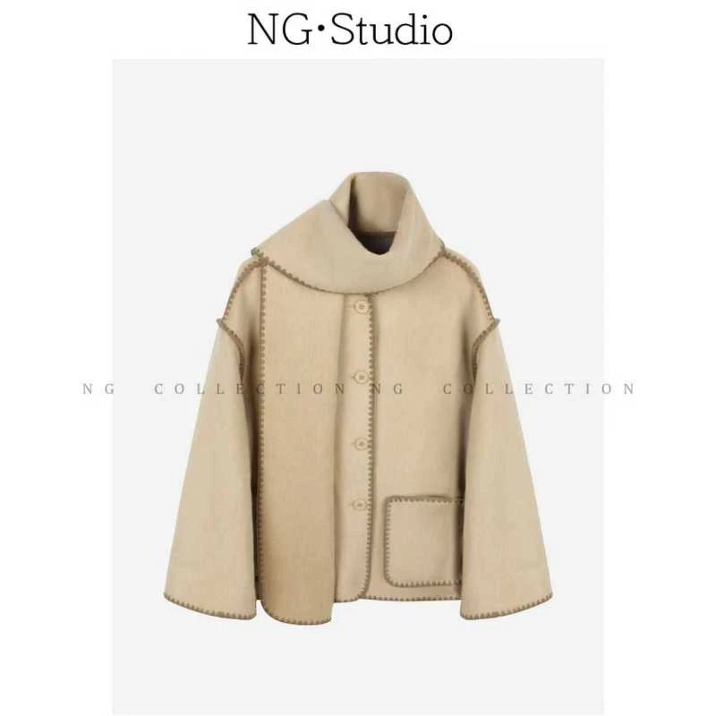 【NG·Studio】两面穿宽松外套秋冬配围脖大衣预NGQ5DY6107