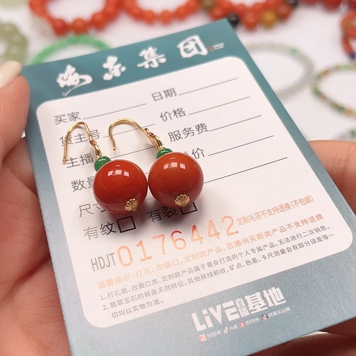 银S925镶嵌南红玛瑙耳饰HDJT0176442