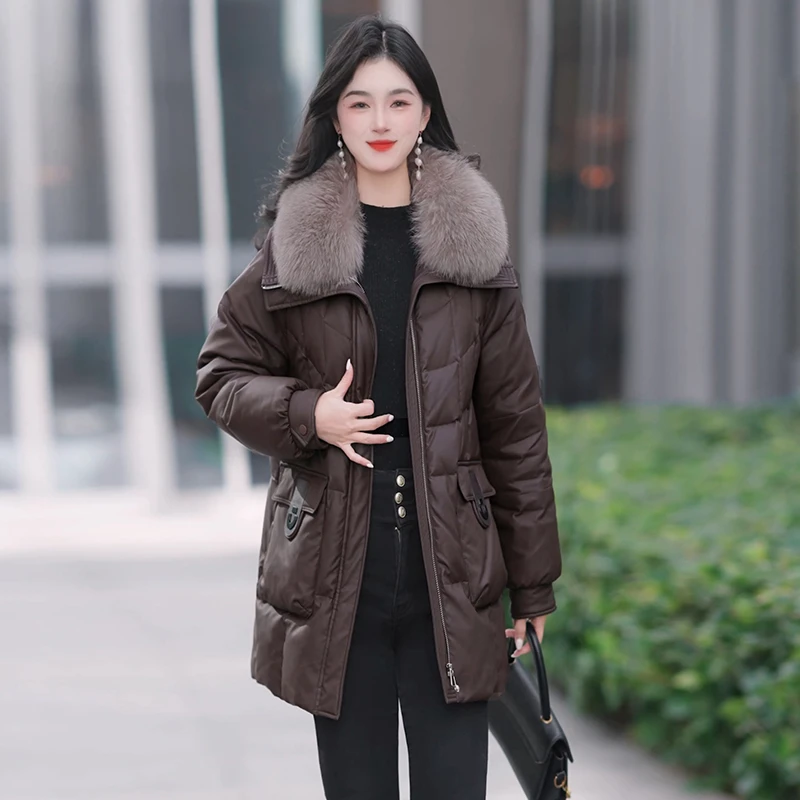 狐狸毛羽绒服冬季加绒加厚时尚加绒显瘦保暖中长款羽绒鸭绒女