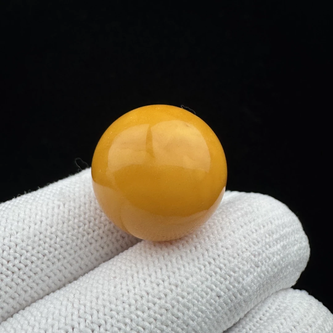 B1435天然蜜蜡瑕疵特价 鸡油黄圆珠20mm支持鉴定假一罚四