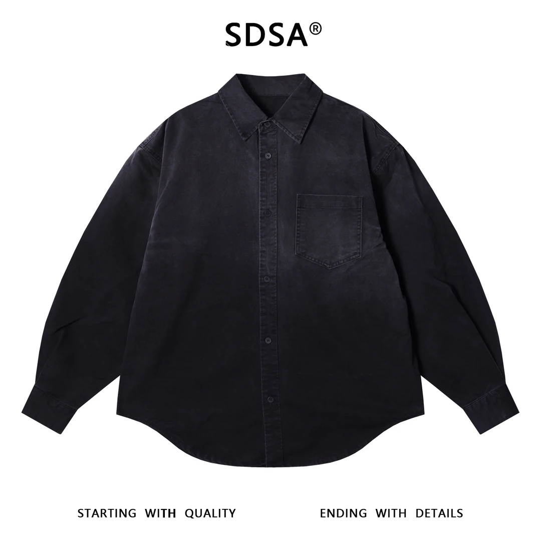 SDSA秋冬新款痞帅男装韩版宽松渐变纽扣翻领长袖衬衫休闲时尚衬衣