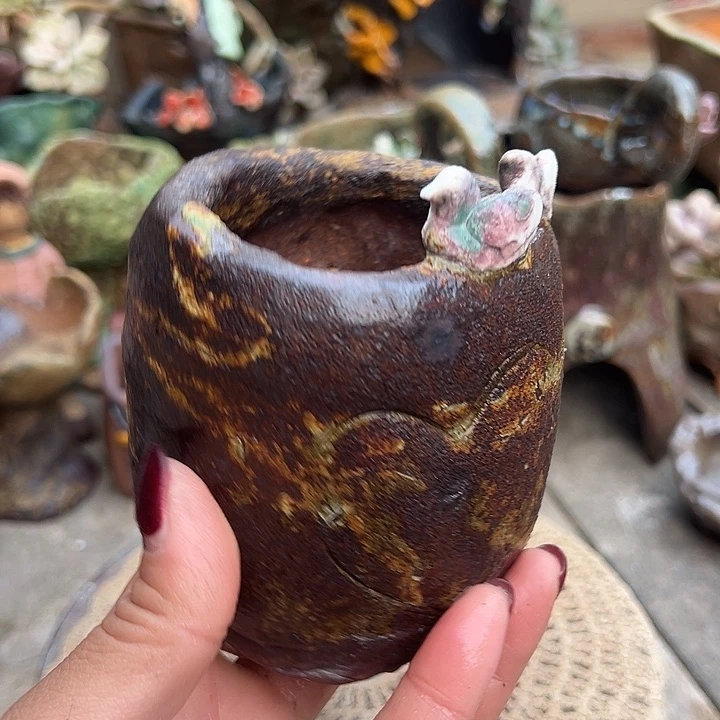 粗陶手工高温花盆