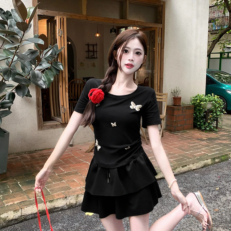 4039（单半身裙）大码女装百搭简约拼接灰色松紧腰蓬蓬裙短裙5658