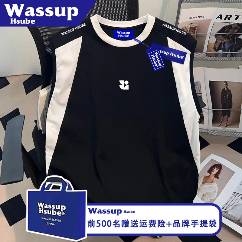 WASSUP HSUBE纯棉创意印花T恤ins高级上衣男女夏季原宿风无袖背心